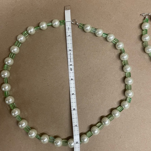 Green Glass Pearl Beaded Necklace Set, Green Jewelry, Prom Necklace Set. - Picture 9 of 16